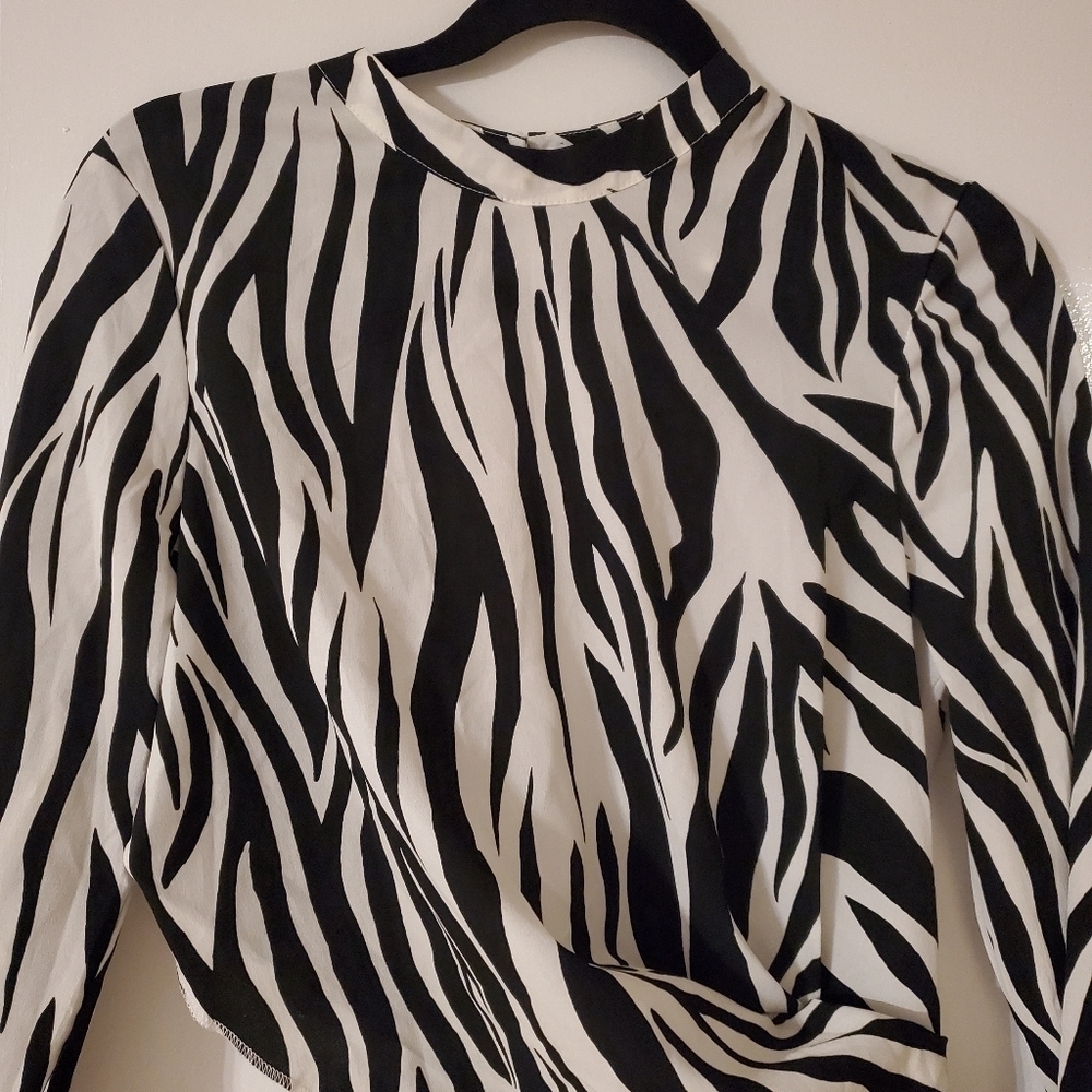 Zebra Patterns Flared Long Sleeves High-Neck Dress - Picture 7 of 15